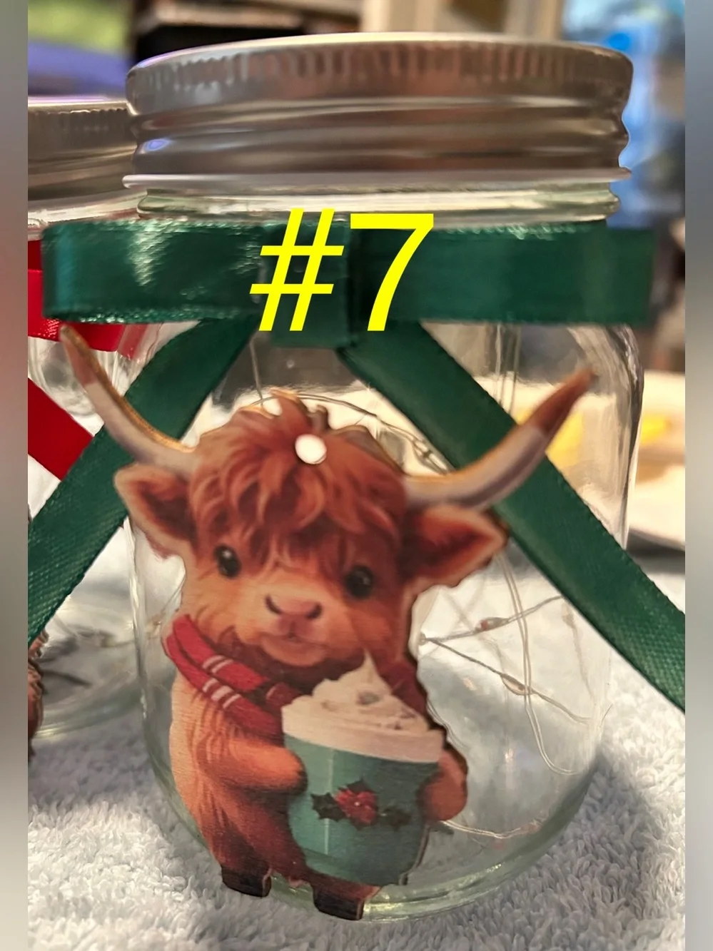 BABY CHRISTMAS HIGHLAND COW FAIRY-LIGHT DECOR JAR/HANDMADE BY ME! ***PICK ONE***